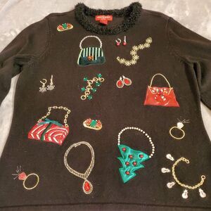 Vintage Black Bling Christmas Sweater Size PL